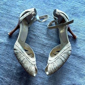 Salvatore Ferragamo tan suede cutout heels